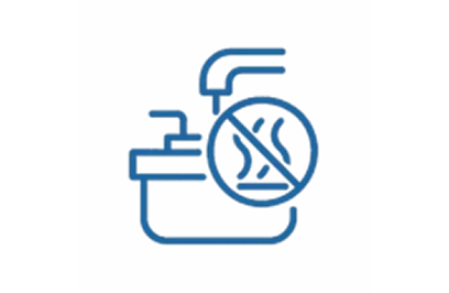 Icon representing an anti-scald valve to prevent hot water burns.